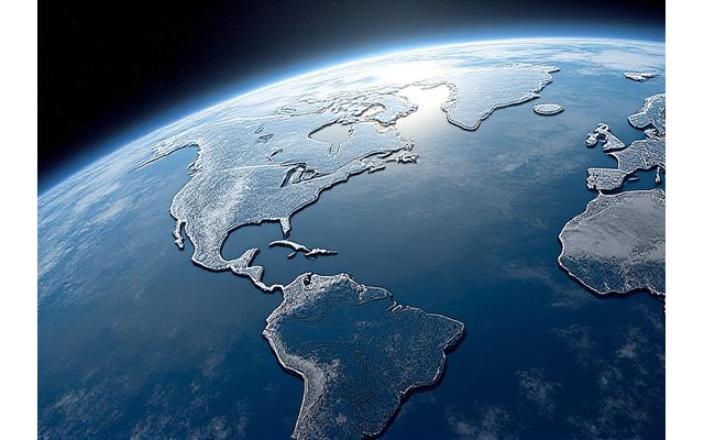 Satellite view charting global weather patterns